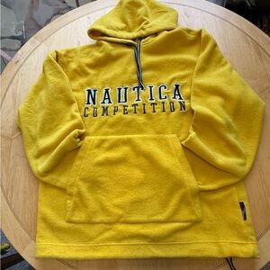 Vintage Nautica Competition Yellow Fleece Hoodie Pullover Mens M Sailing